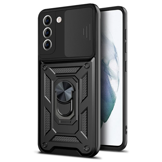 Lens Protection ShockProof Phone Case For Samsung Galaxy S21 Ultra S22 Note 20 Ultra S20 FE A52 A72 Metal Magnetic Ring Bracket black