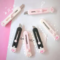 Mini couteau coupe papier mignon portable à design de patte de chat, lame rechargeable, utilitaire d'art Kawaii, boîte express, emballage artisanal, papeterie, 