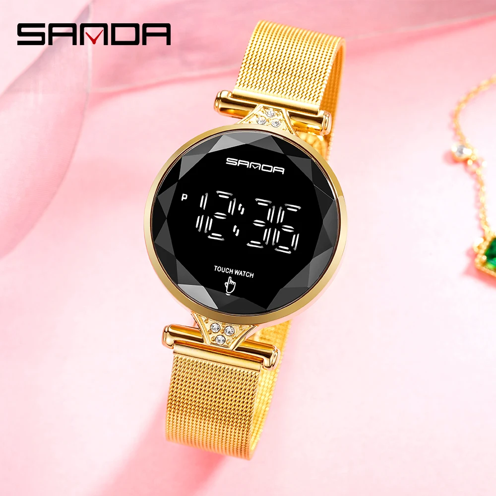 

Sanda Electronic Watch LED Women's Watches Touch Screen sports Wristwatch 2020 Luxuary Fashion Ladies Watch Mesh Strap Clock