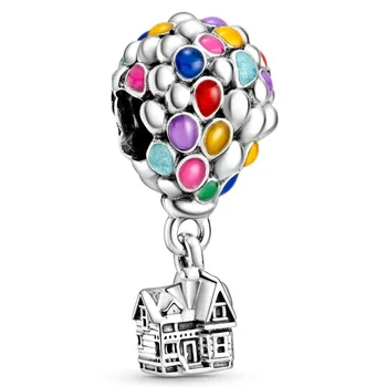 

New 925 Sterling Silver Bead Charm Rainbow Enamel Up House & Balloons Pendant Beads Fit Pandora Bracelet Bangle Diy Jewelry