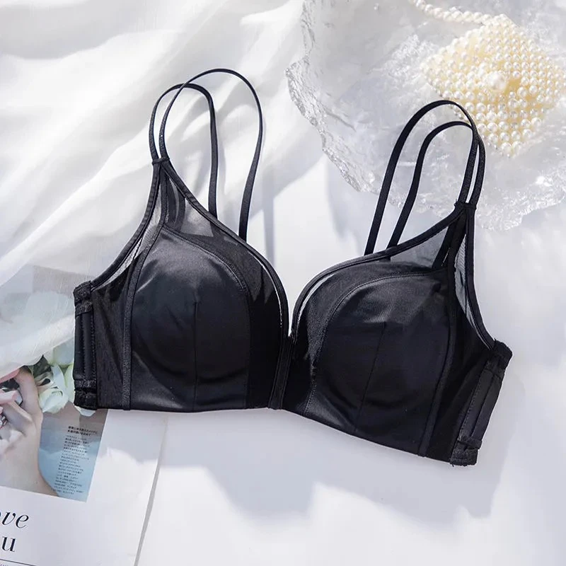 underwear sets sale Underwear women's thin section without steel ring top gather bra light luxury satin sexy bra set bra and panty Bra & Brief Sets