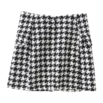 

Women Skirt Autumn Winter Double-breasted Woolen Lattice Skirt New High Waist Short Skirt Hip Skirt L Femal