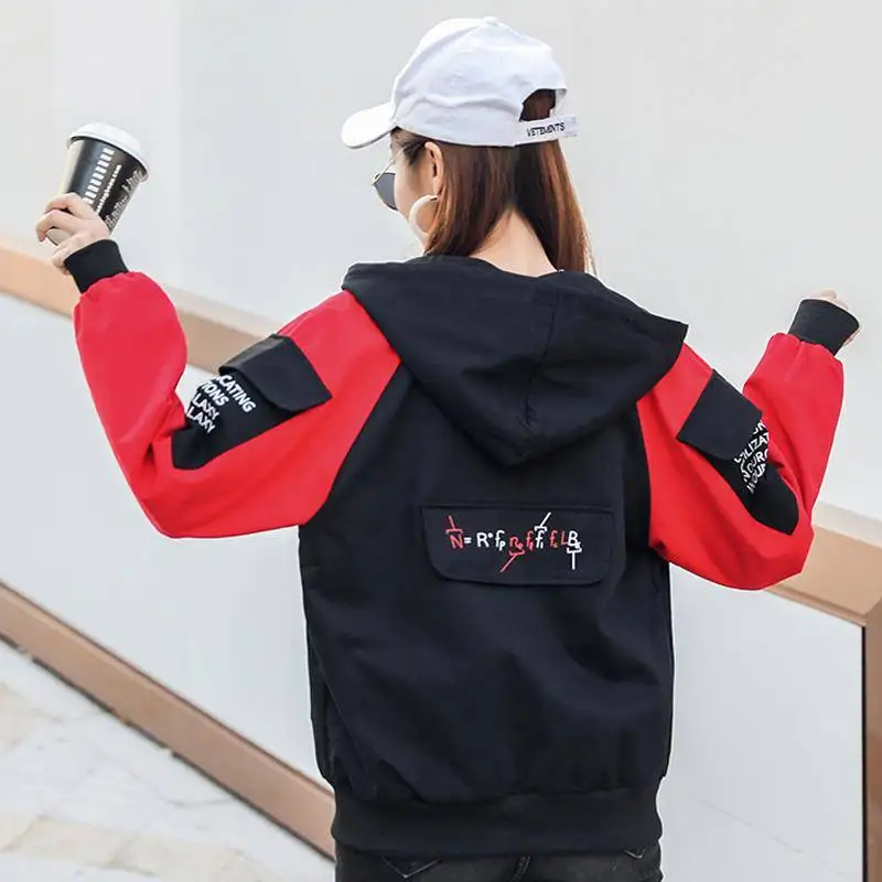 Harajuku куртка оверсайз для женщин 2019 Весенняя верхняя одежда лоскутное пальто хип