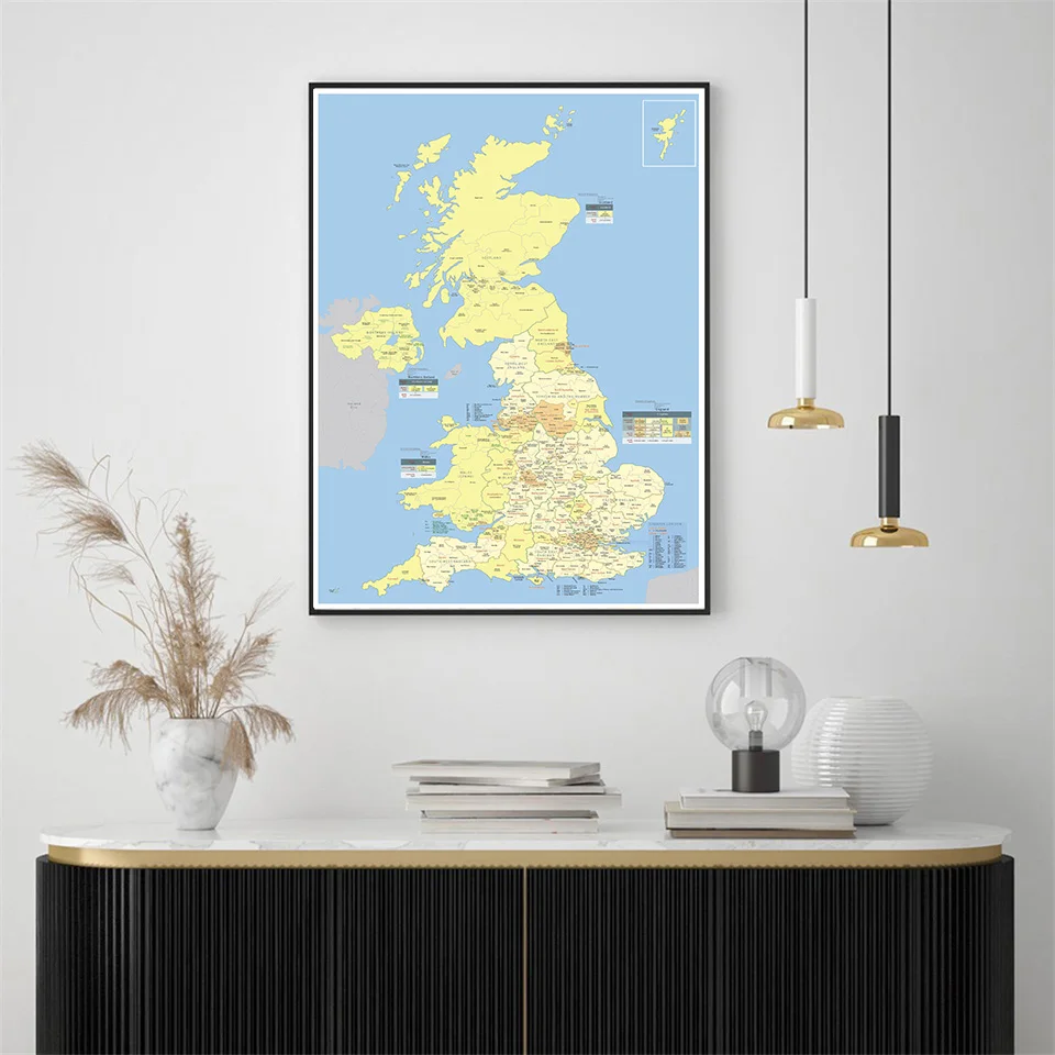 

59*84cm The United Kingdom Political Distribution Map Wall Art Poster Canvas Painting Living Room Home Decor School Supplies