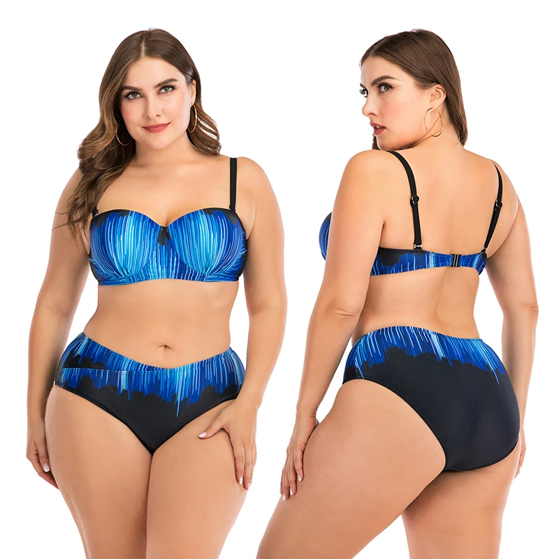 

Women's Biquini Deep Sea Blue Swimsuit Big Breast Adjustable Bikini Set Two-piece Suits Elegant Bathing Suit Beachwear Femme 4XL