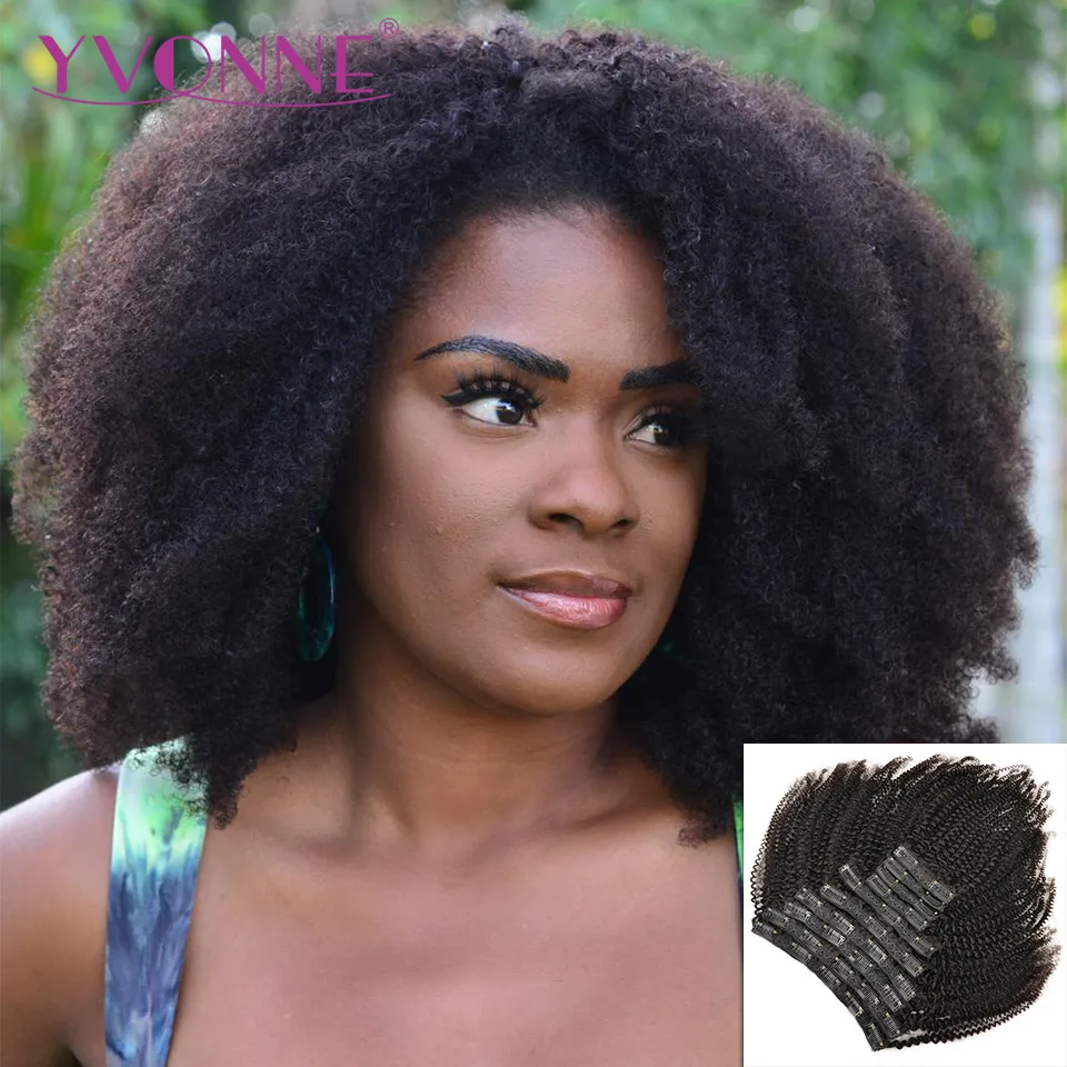 YVONNE 4B 4C Kinky Coily Clip In Human Hair Extensions Full Head 32 Clips 10 Pieces/Set Brazilian Virgin Natural Color |