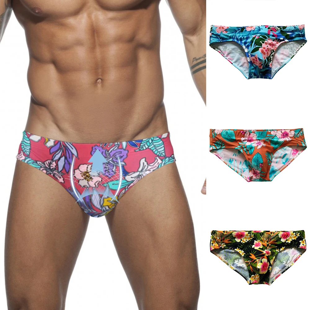Пуш ап плавки для мужчин цветочный принт шорты пляжа низкая посадка одежда