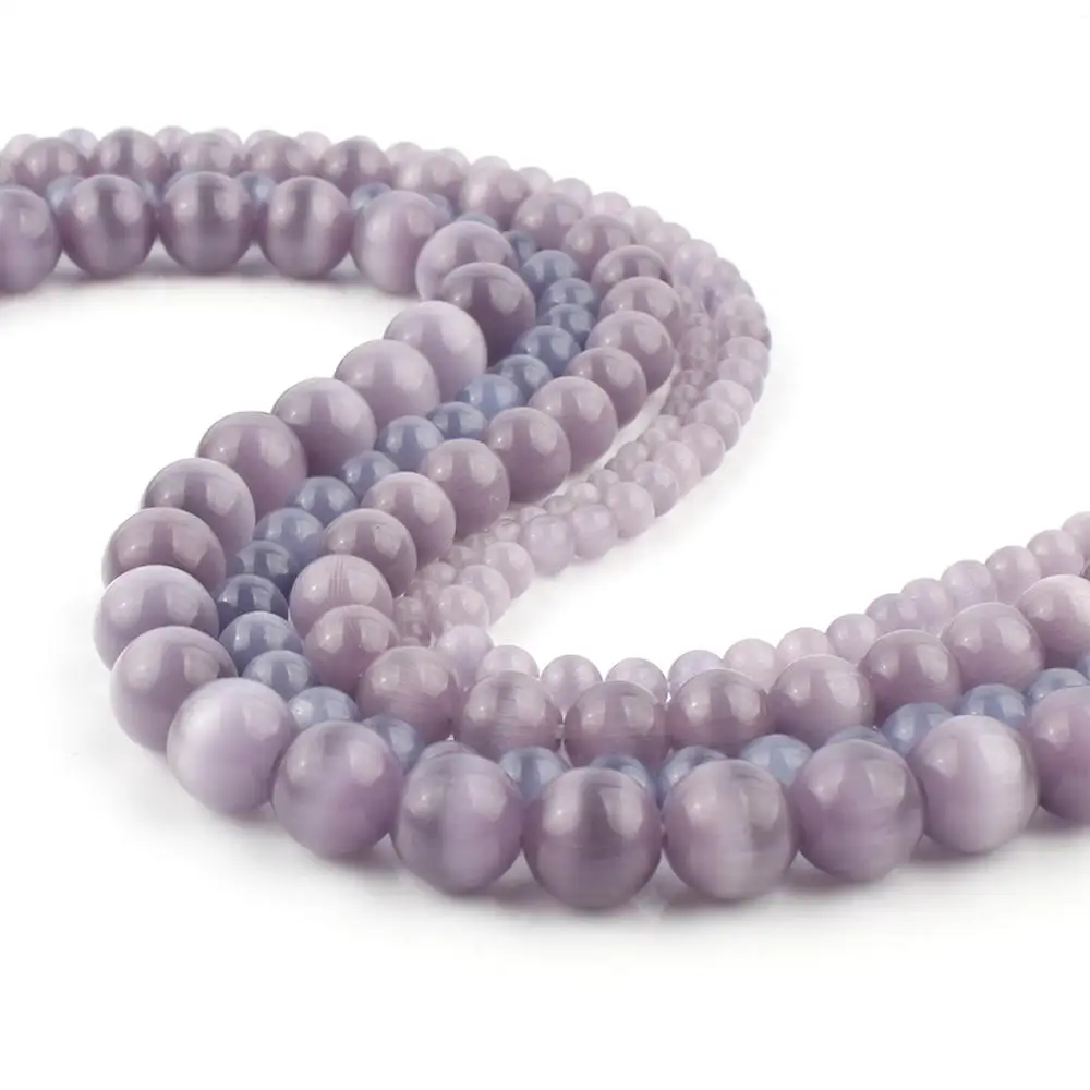 

4/6/8/10/12mm AAA Light Purple Cat Eye Beads Natural Stone Round Loose Beads For DIY Bracelet Jewelry Making Opal Beads 15''