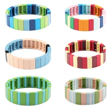 6 шт./лот, набор квадратных радужных браслетов, Тила, плитка, эмаль, бисер, растягивающийся браслет, бохо, манжета, браслеты, ювелирные изделия, подарок другу, для девочек и женщин