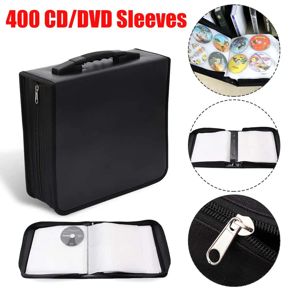 400PCS Ручной 240/400/520 диски CD DVD кошелек сумка для хранения чехол альбом Органайзер медиа-продукции черного цвета из искусственной кожи диски коробка для хранения - Цвет: 400PCS