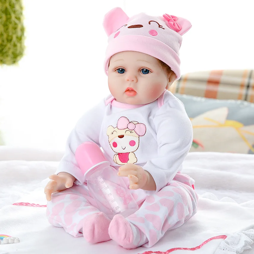 55cm Reborn Baby Toddler Doll Girl Pink Princess Soft Vinyl Limbs PP Cotton Body Function 3D Eyes Cute Doll Children Toy Gifts