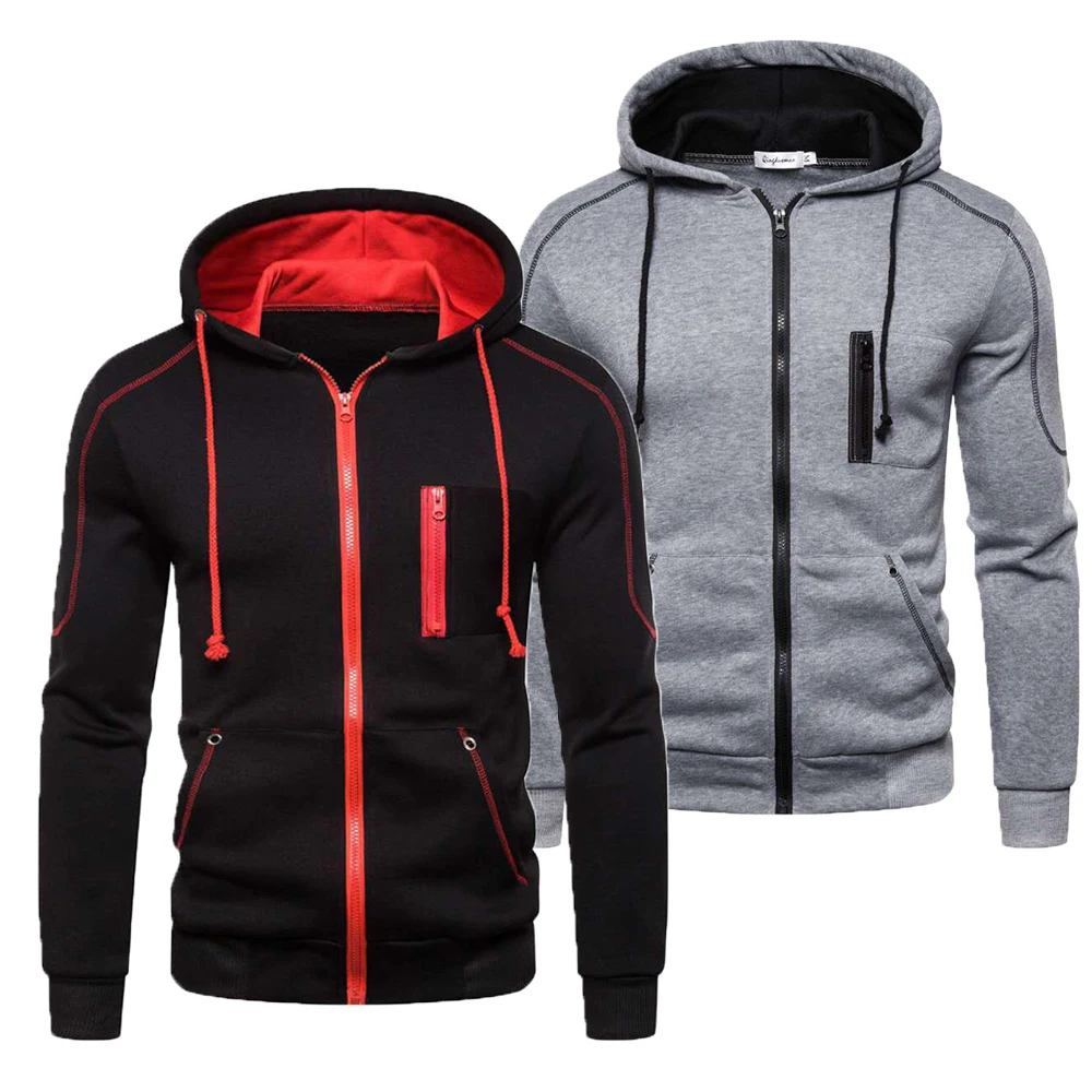 

Helisopus Autumn New Hoodie for Mens Casual Solid Long Sleeve Male Sweatshirts Zipper Hoody Tracksuits Man Hooded Streetwear