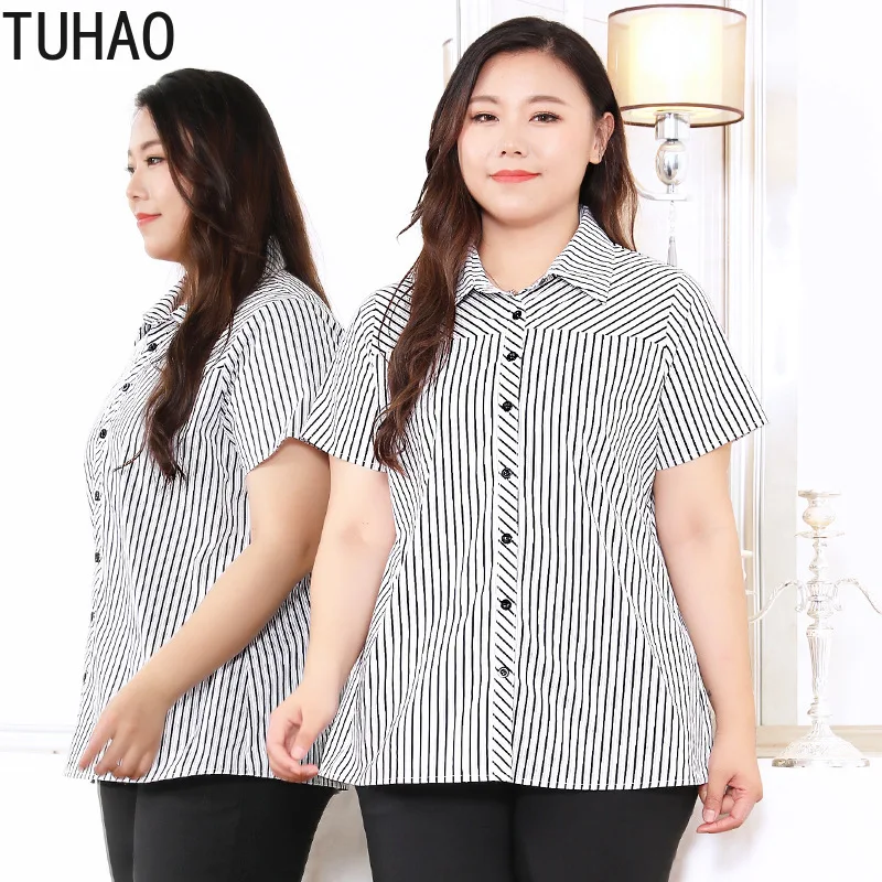 

TUHAO 2019 Large Size 10XL 9XL 8XL Women's Striped Shirt Female Summer FORMAL Casual Shirt Blouse Office Blouses Plus Size WM19