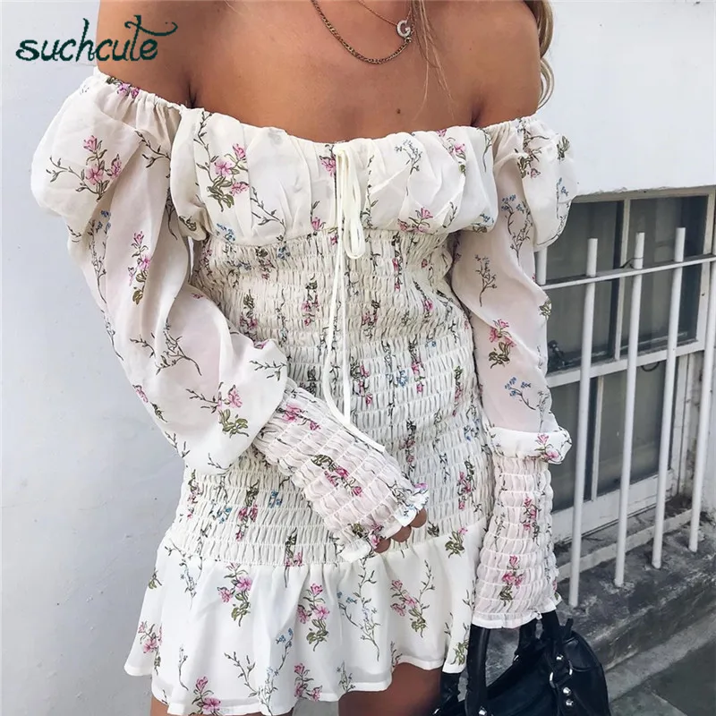 SUCHCUTE кружевное шифоновое платье с цветочным принтом для женщин Flod White Modis осень женские платья Roupa Feminina женские вечерние ночные платья