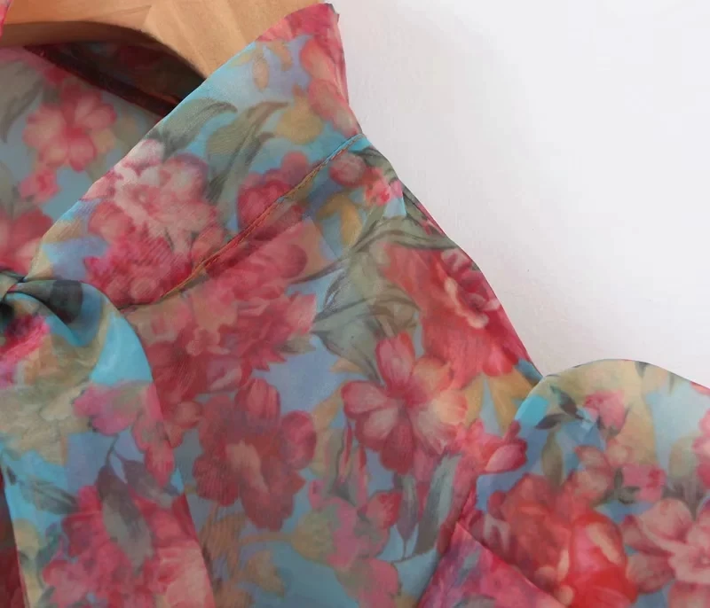 Винтаж Длинные рукава с рюшами и цветочным принтом Блузка, женские рубашки в Корейском стиле Модные перспектива женский топ повседневное шифоновое платье в стиле бохо, одежда