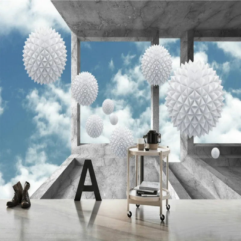 

Dropship Dropship Custom 3d Mural Dimensional Sphere Future Space Blue Sky White Background Wallaper Painting Living Room