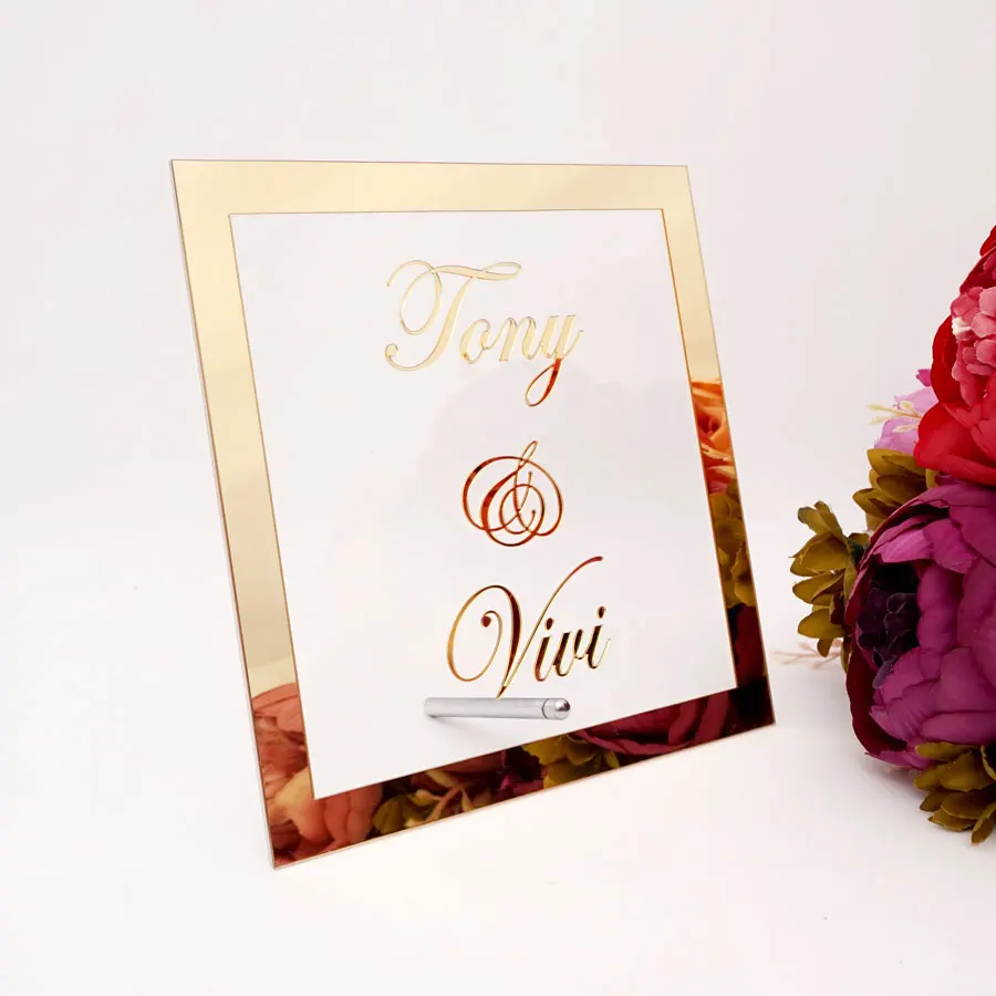 Bride Groom Name Mirror Frame Wedding Signage Personalized Transperant Acrylic Sign Plate with Nail Party Decor Favors wedding acrylic sign