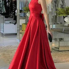 Новое поступление, красные платья для выпускного с бантом на бретелях, а-силуэт, атласная открытая спина, Формальные женские вечерние платья, платье для мамы