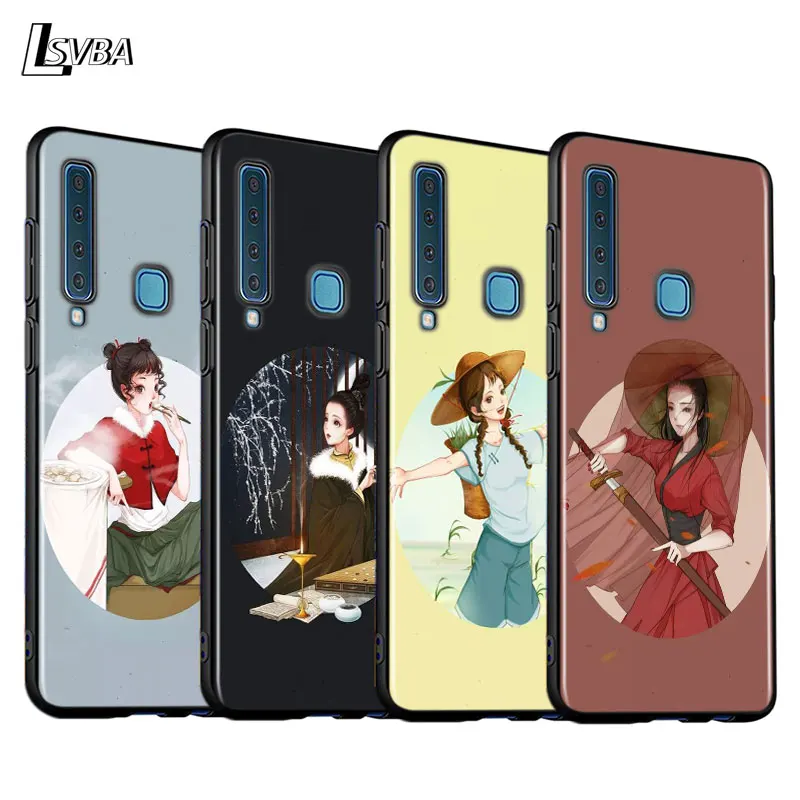 Black Cover Chinese solar terms art for Samsung A9 A7 2018 Shell Galaxy A8 A6 Plus A5 A3 2017 Phone Case | Мобильные телефоны и