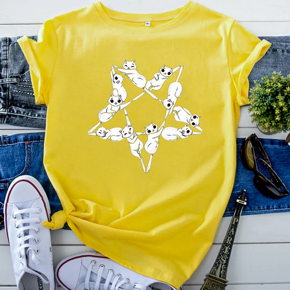 Star Cats Fashion Printing Tshirts 2020 New Autumn Woman T-Shirt Oversized Korean T Shirt For Women Goth Vintage Women'S Clothes
