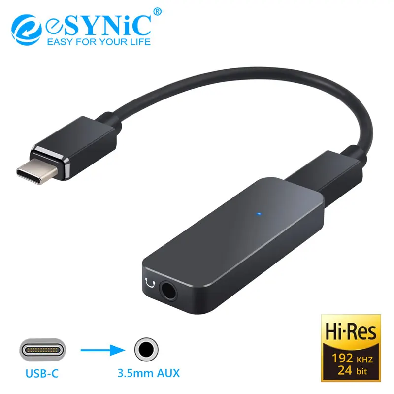 eSYNiC 192kHz USB C to 3 5mm DAC Converter Portable Headphone Amplifier Type C to 3 5mm Headphone Adapter Amp For Android iphone