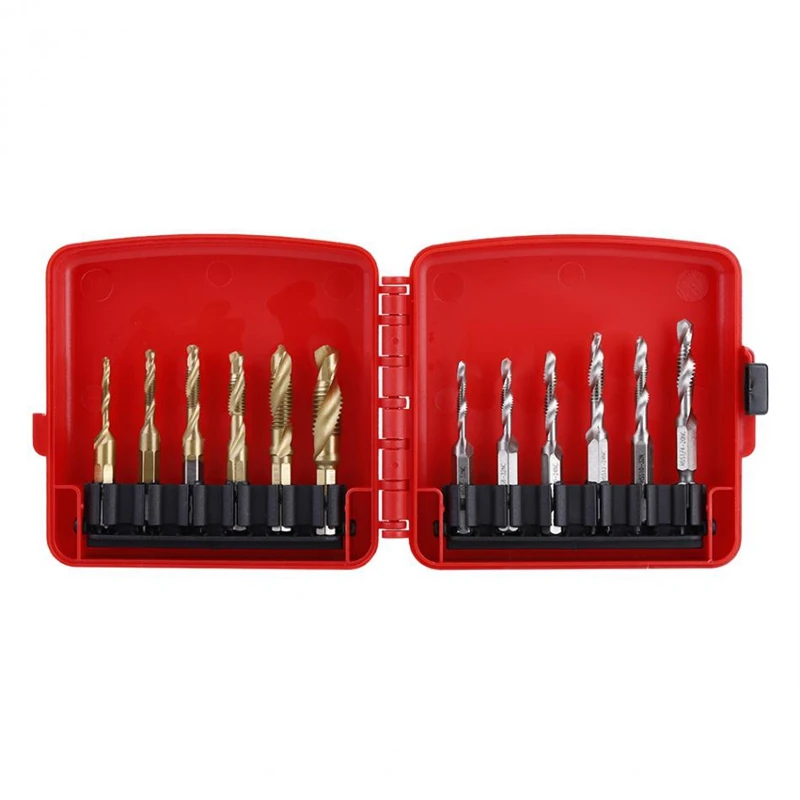 

12Pcs/Set M3-M10 Thread Tap Screw Taps Hex Shank Titanium Plated Hss Screw Thread Metric & Inch Tap Drill Bit Tapping Tool Set