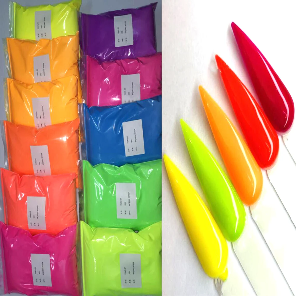 1kg Nail Art Acrylic Dust Powder Neon Fluorescent Pigment Powders Collection 12Colors Extension/Engraving For Nails Manicuring#4