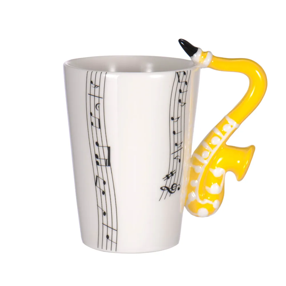 Creative Music Violin Guitar Ceramic Mug Coffee Tea Milk Stave Cups with Handle Coffee Mug Novelty Gifts for Wedding Birthday