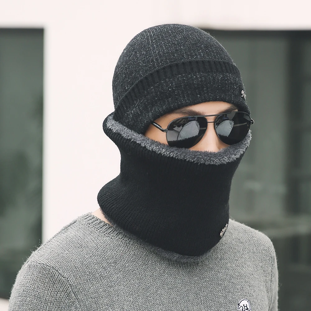 Горячая зимняя шапка, шарф Skullies Beanies для мужчин вязаная шапка женская маска Толстая Балаклава ушанка шерстяной берет мужская шапка