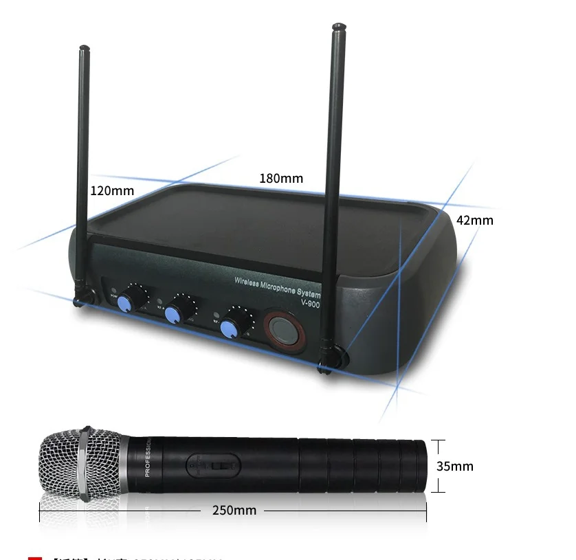 VHF Frequencies Dynamic Capsule Wireless Microphone 2 Handheld Mic Transmitter Professional Karaoke