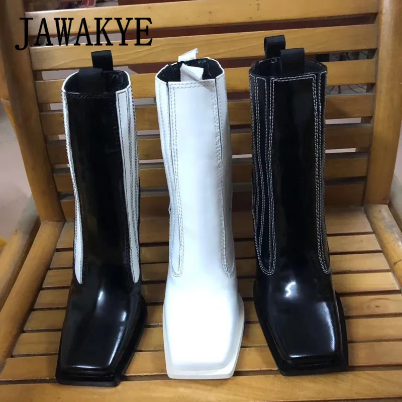 Г., уличные ботильоны модельные туфли с квадратным металлическим квадратным каблуком и окантовкой осенние полусапожки женские белые bota feminina
