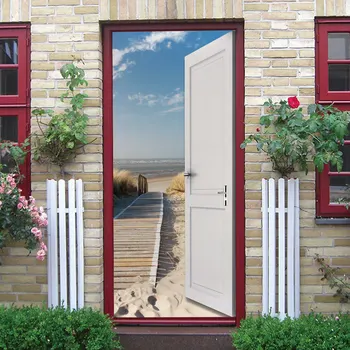 

Print 3D Door Sticker Beach Sea View Picture Self Adhesive Decal Home Decoration For Bedroom Waterproof PVC Paper Artwork Poster