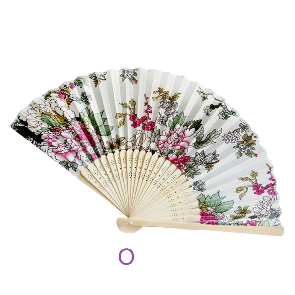 Vintage Folding Hand Held Flower Fan Silk Cloth Chinese Dance Party Pocket Fans 