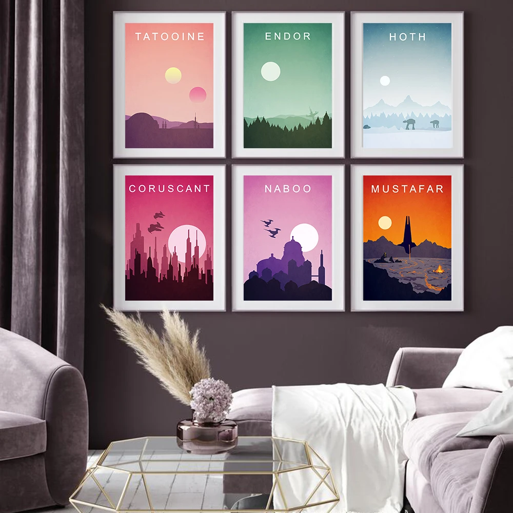 Vintage Travel Poster and Prints Sunset Landscape Minimalist Canvas Painting Movie Wall Pictures for Living Room Home Decor | Дом и сад