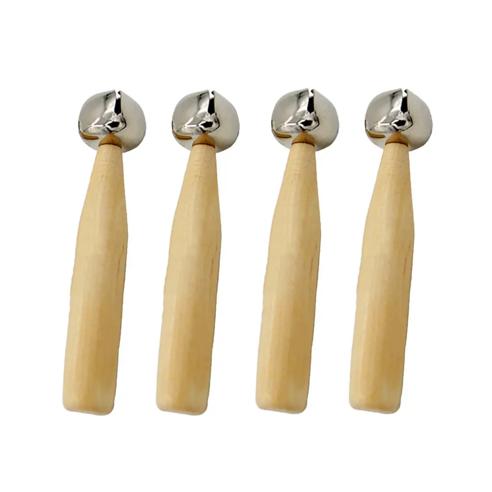 Hand Bells Baby Early Educational Toys Baby Shaker Toys Jingle Bells Musical Instrument Wood Color 4Pcs/set
