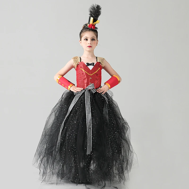 Full Length Sparkly Ringmaster Inspired Girls Tutu Dress Kids Birthday Party Pageant Halloween Costume Girl Circus Fancy Dress (1)