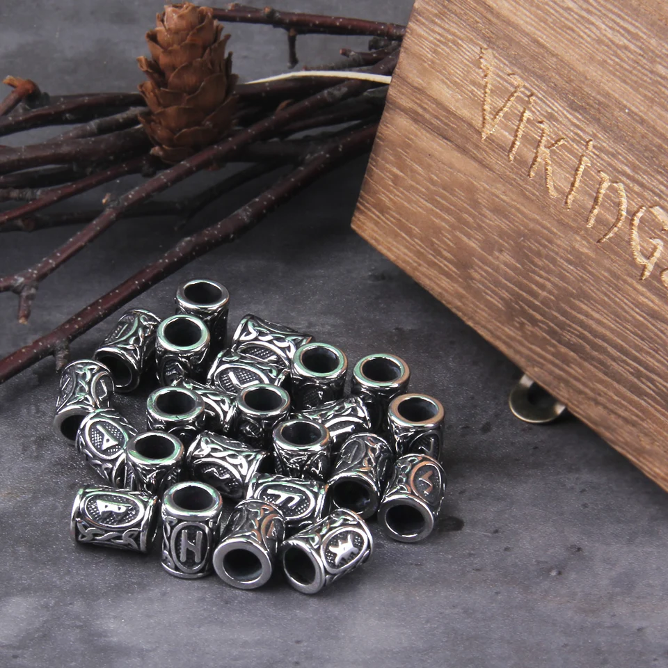 Viking Runes Stainless Steel Beads Charms Set