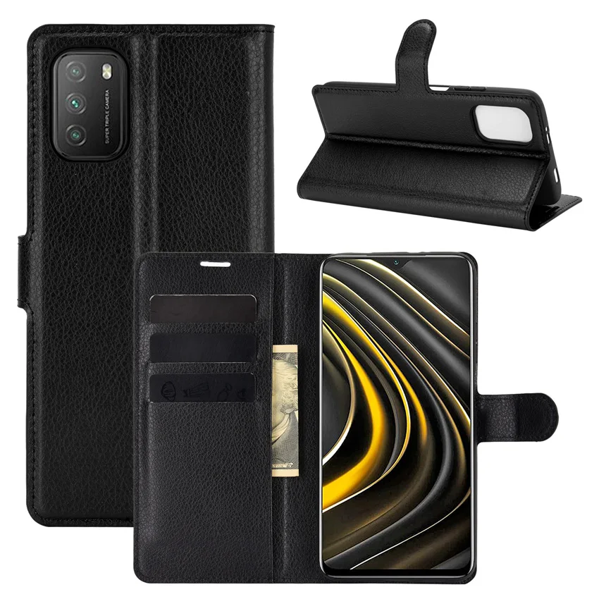 

Чехол-книжка для Xiaomi Poco M3, кожаный, с подставкой и держателем для карт