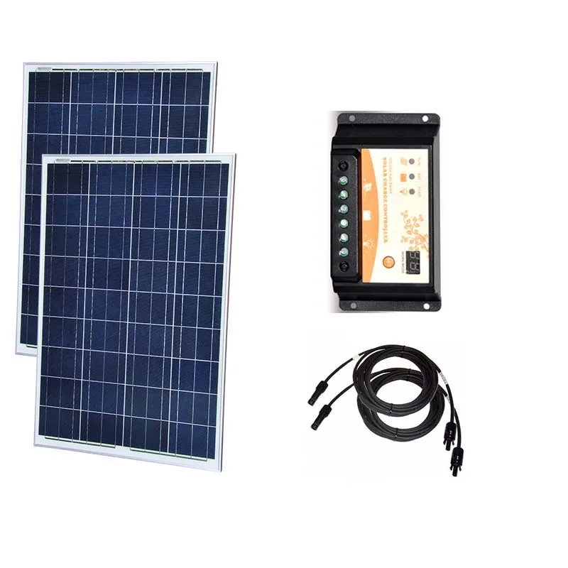 Поли панели солнечных батарей 12v 100w 2 шт набор солнечных батарей 200w Зарядка телефона от солнечной батареи солнечного заряда Contoller 12 v/24 v 20A Rv автодома Caravan автомобильный - Цвет: Solar Kit  200w