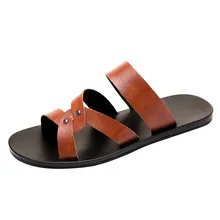 Тапочки из искусственной кожи с пряжкой; мужские тапочки на плоской подошве; Мягкие Летние уличные повседневные шлепанцы; однотонные женские пляжные шлепанцы на плоской подошве; Винтажная обувь;# D