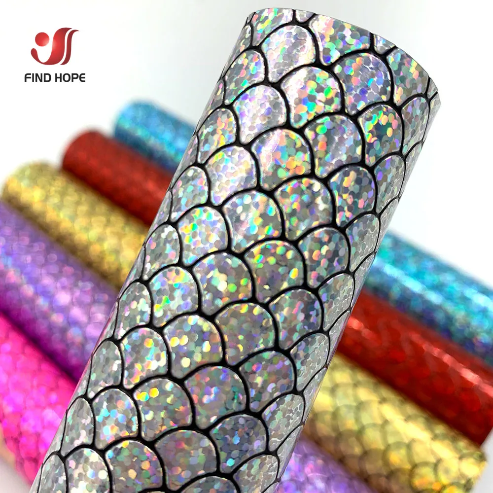 Holographic Iridescent Sparkle Mermaid Scale PU Faux Leatherette Fabric Foil DIY Bow Bags Craft Making Earring Handmade