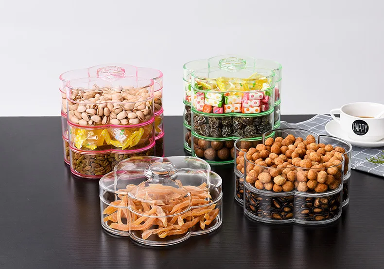 Multi-layered Dried Fruit Box Candy Box Partition with Cover Acrylic Food Storage Tank Stackable Fruit Plates Kitchen Organizer