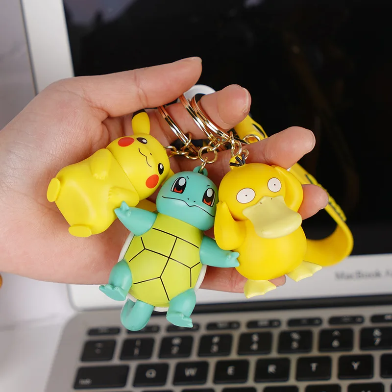 Genuine Pokemon Action Figure Pikachu Keychain Pokémon Keychain Squirtle Psyduck Keychain Model Car Keychain