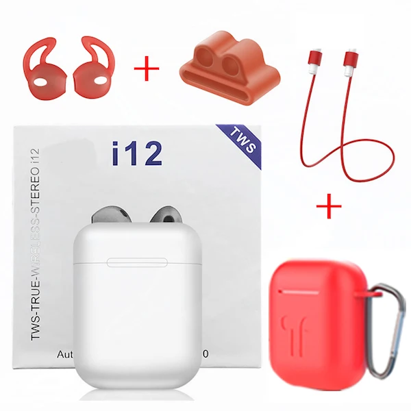 White - Red Cases I12 TWS беспроводные Bluetooth наушники спортивные Беспроводные наушники с аксессуары для наушников Роскошные Чехлы для i7s i10 i100 i200 TWS - Цвет: White - Red Cases