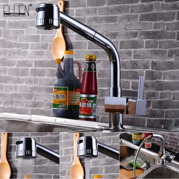 

ELLEN Pull Out Kitchen Faucet Hot Cold Water Mixer Crane Single Hole Deck Kitchen Faucets Mixer Tap EL8023