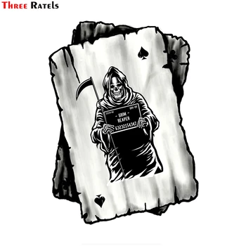 

Three Ratels FC2 B&W Ace Playing cards Design With Old School Death Grim Reaper Motif Vinyl Car Sticker