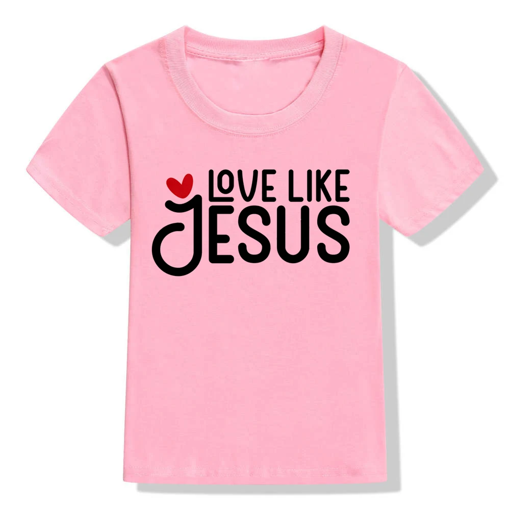 Детские футболки на День святого Валентина с надписью «Love Like Jesus»; топы с цитатой в виде христианского сердца для мальчиков и девочек; футболка; модная одежда с религиозным поговором - Цвет: H760-KSTPK-