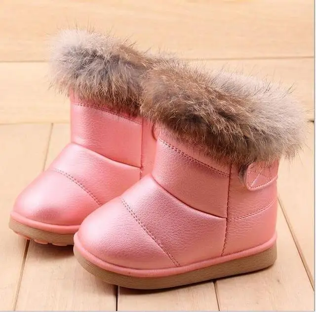 Baby Snow Boot Children Winter Shoes Fur Warm Girl Fashion Ankle Boot Kid Soft Leather Boots Baby Cotton Shoes Waterproof B160 - Цвет: Pink