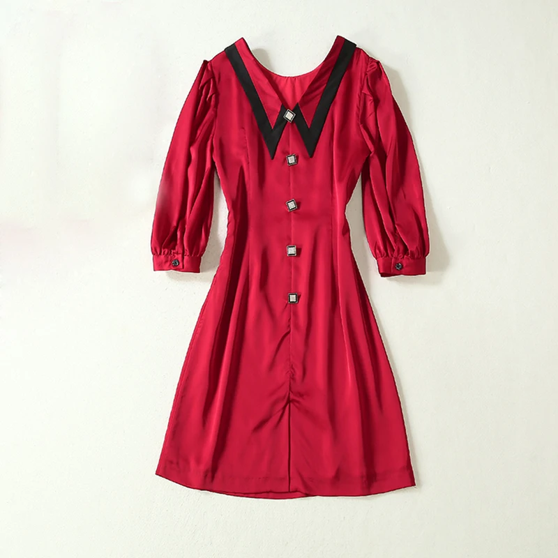 

HIGH QUALITY Newest 2019 Runway Dress Women's Half Sleeve Peter Pan Collar Button Dress