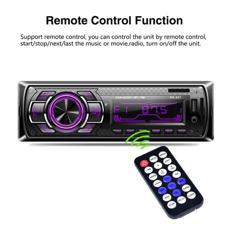 RK-527 7-Цвет Подсветка автомобильный стерео MP3 плеер Bluetooth FM радио AUX USB